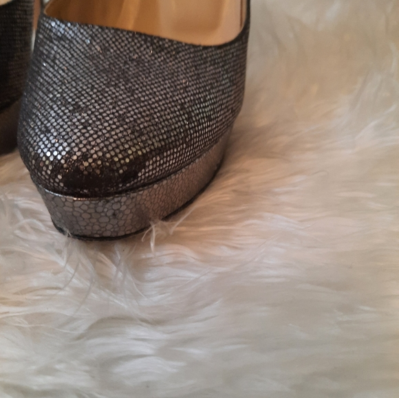 Jimmy Choo Silver black shimmer Platform heels sz 38.5 8.5 Italy - Picture 6 of 11